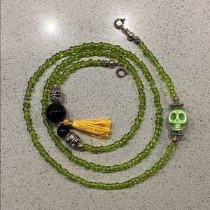 Beaded Mask Chain with Green Skull
